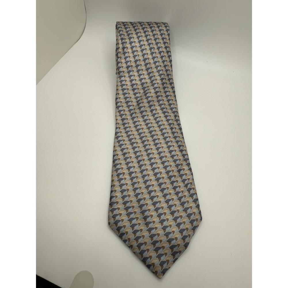 Giarmelli Roma Pure Silk Tie Made in Italy Blue Tan Geometric Pattern 57 1/2"x3"